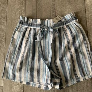 High Waisted  Striped Sash Tie Utility Shorts